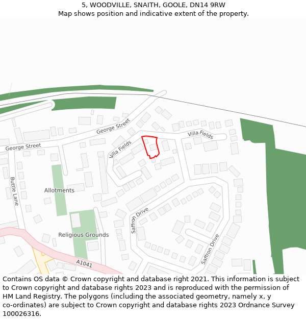 5, WOODVILLE, SNAITH, GOOLE, DN14 9RW: Location map and indicative extent of plot