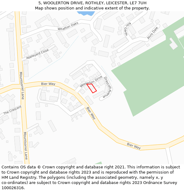 5, WOOLERTON DRIVE, ROTHLEY, LEICESTER, LE7 7UH: Location map and indicative extent of plot