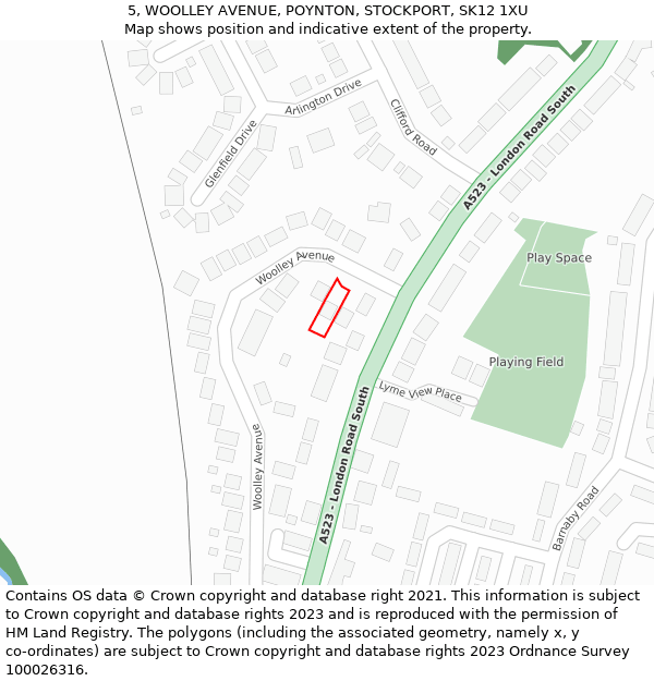 5, WOOLLEY AVENUE, POYNTON, STOCKPORT, SK12 1XU: Location map and indicative extent of plot