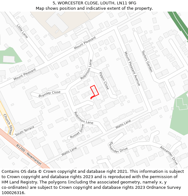 5, WORCESTER CLOSE, LOUTH, LN11 9FG: Location map and indicative extent of plot