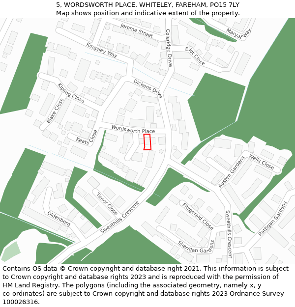 5, WORDSWORTH PLACE, WHITELEY, FAREHAM, PO15 7LY: Location map and indicative extent of plot