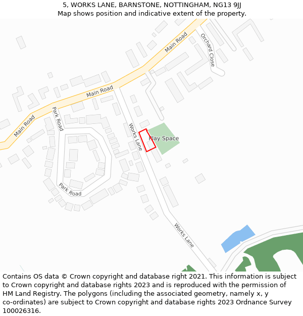 5, WORKS LANE, BARNSTONE, NOTTINGHAM, NG13 9JJ: Location map and indicative extent of plot