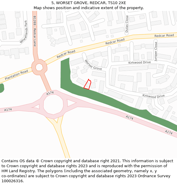 5, WORSET GROVE, REDCAR, TS10 2XE: Location map and indicative extent of plot