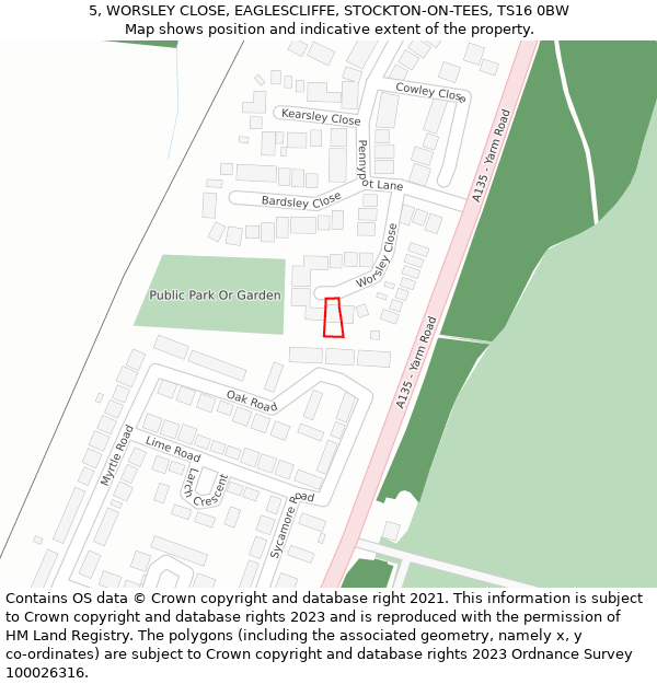 5, WORSLEY CLOSE, EAGLESCLIFFE, STOCKTON-ON-TEES, TS16 0BW: Location map and indicative extent of plot