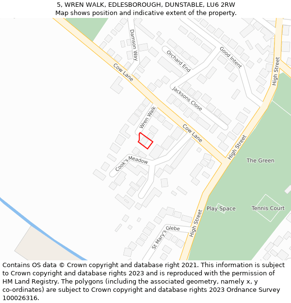 5, WREN WALK, EDLESBOROUGH, DUNSTABLE, LU6 2RW: Location map and indicative extent of plot