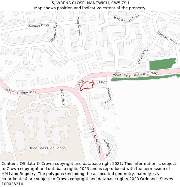 5, WRENS CLOSE, NANTWICH, CW5 7SH: Location map and indicative extent of plot