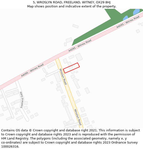 5, WROSLYN ROAD, FREELAND, WITNEY, OX29 8HJ: Location map and indicative extent of plot