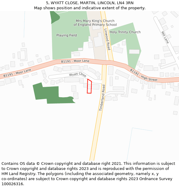 5, WYATT CLOSE, MARTIN, LINCOLN, LN4 3RN: Location map and indicative extent of plot