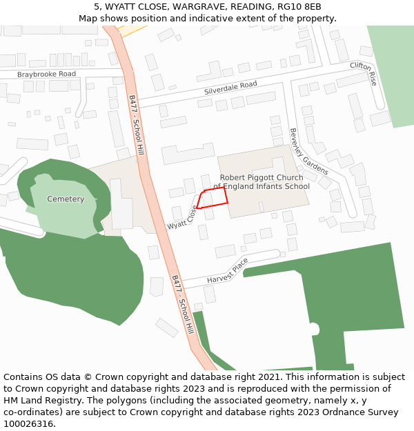 5, WYATT CLOSE, WARGRAVE, READING, RG10 8EB: Location map and indicative extent of plot