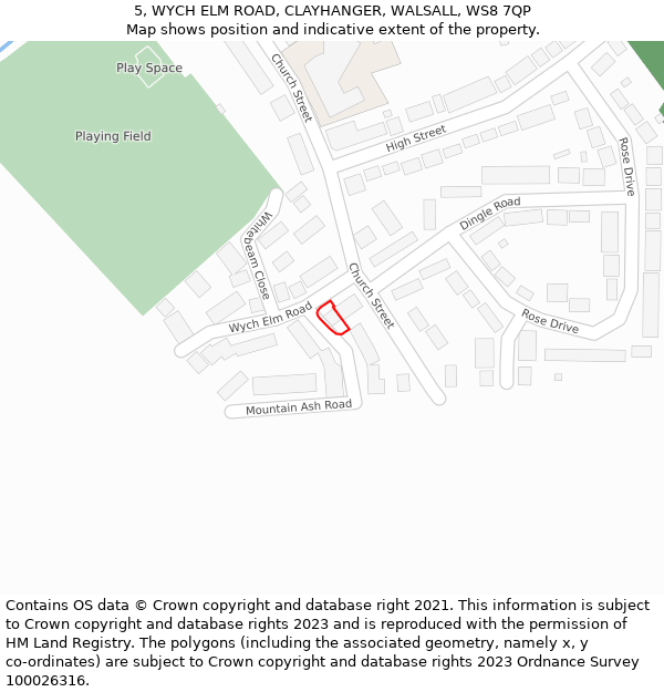 5, WYCH ELM ROAD, CLAYHANGER, WALSALL, WS8 7QP: Location map and indicative extent of plot