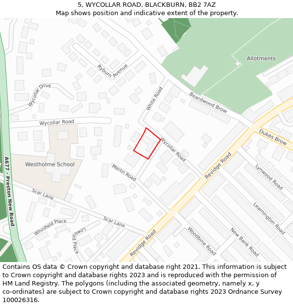 5, WYCOLLAR ROAD, BLACKBURN, BB2 7AZ: Location map and indicative extent of plot