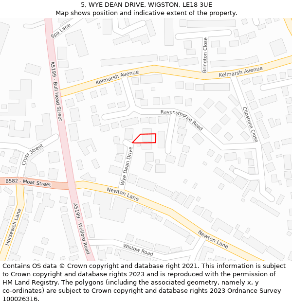 5, WYE DEAN DRIVE, WIGSTON, LE18 3UE: Location map and indicative extent of plot