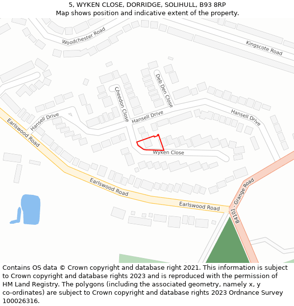 5, WYKEN CLOSE, DORRIDGE, SOLIHULL, B93 8RP: Location map and indicative extent of plot