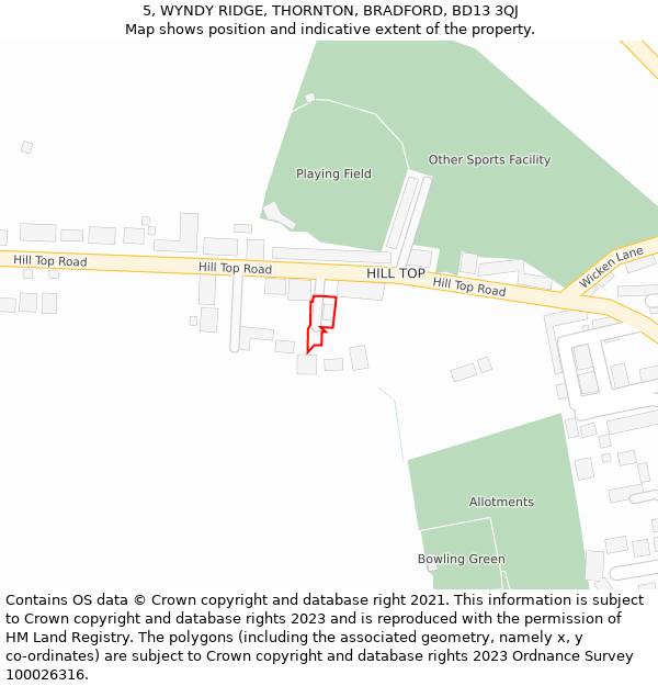 5, WYNDY RIDGE, THORNTON, BRADFORD, BD13 3QJ: Location map and indicative extent of plot