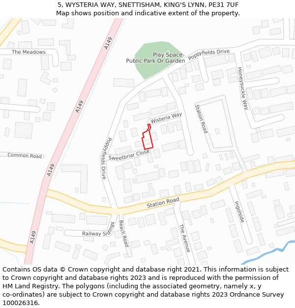 5, WYSTERIA WAY, SNETTISHAM, KING'S LYNN, PE31 7UF: Location map and indicative extent of plot