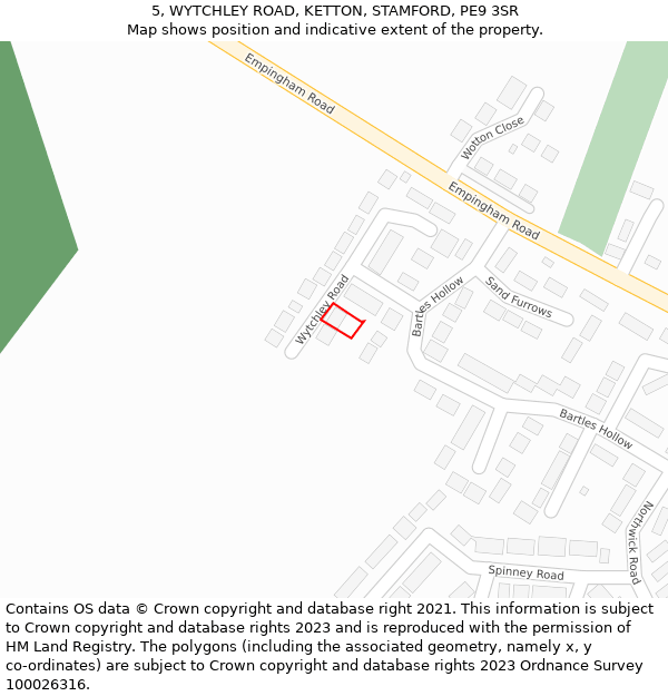 5, WYTCHLEY ROAD, KETTON, STAMFORD, PE9 3SR: Location map and indicative extent of plot