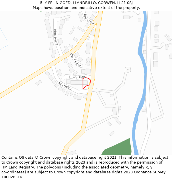 5, Y FELIN GOED, LLANDRILLO, CORWEN, LL21 0SJ: Location map and indicative extent of plot