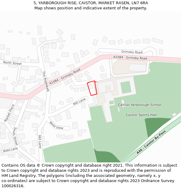 5, YARBOROUGH RISE, CAISTOR, MARKET RASEN, LN7 6RA: Location map and indicative extent of plot
