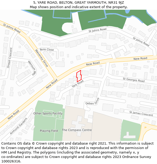 5, YARE ROAD, BELTON, GREAT YARMOUTH, NR31 9JZ: Location map and indicative extent of plot