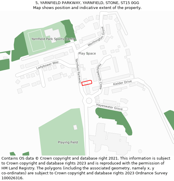 5, YARNFIELD PARKWAY, YARNFIELD, STONE, ST15 0GG: Location map and indicative extent of plot