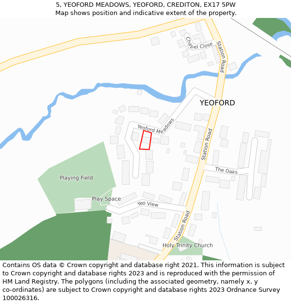 5, YEOFORD MEADOWS, YEOFORD, CREDITON, EX17 5PW: Location map and indicative extent of plot