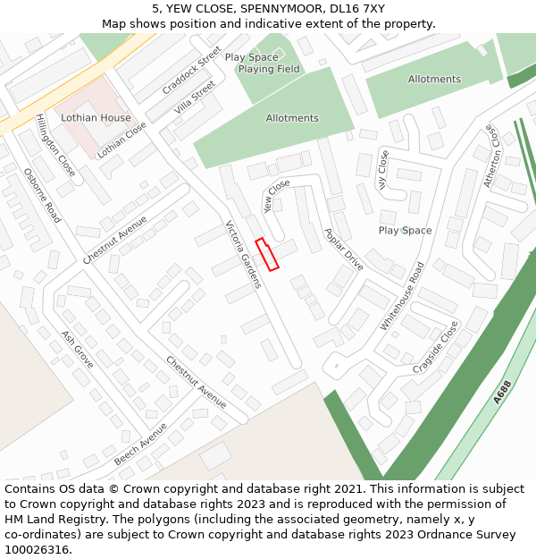 5, YEW CLOSE, SPENNYMOOR, DL16 7XY: Location map and indicative extent of plot