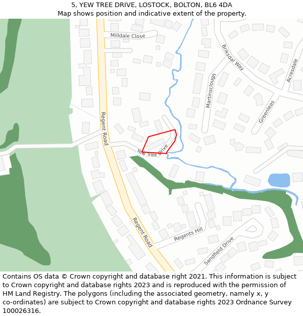 5, YEW TREE DRIVE, LOSTOCK, BOLTON, BL6 4DA: Location map and indicative extent of plot