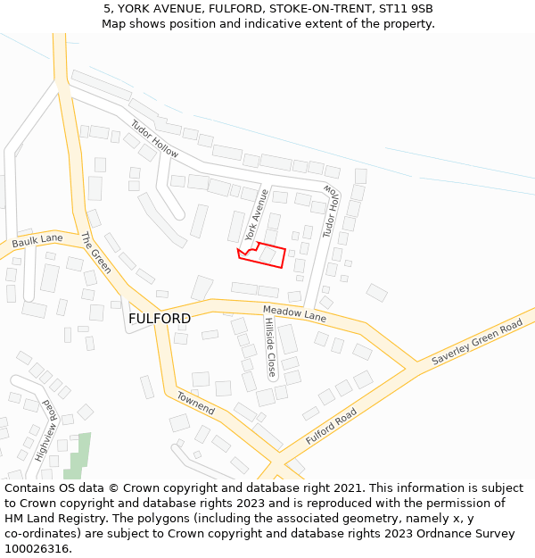 5, YORK AVENUE, FULFORD, STOKE-ON-TRENT, ST11 9SB: Location map and indicative extent of plot