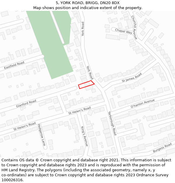 5, YORK ROAD, BRIGG, DN20 8DX: Location map and indicative extent of plot