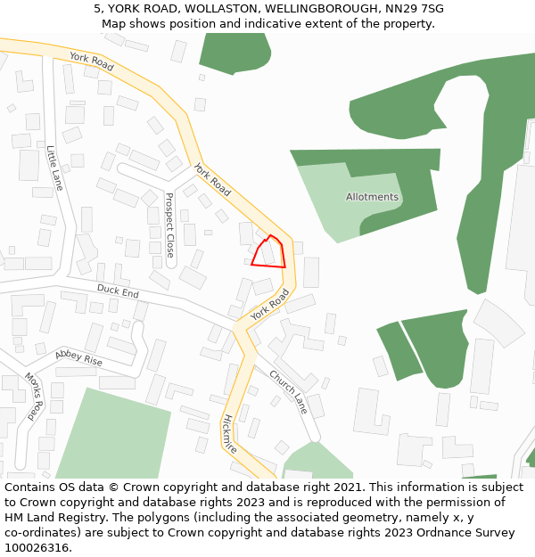 5, YORK ROAD, WOLLASTON, WELLINGBOROUGH, NN29 7SG: Location map and indicative extent of plot
