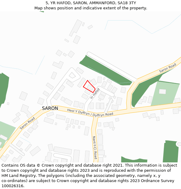 5, YR HAFOD, SARON, AMMANFORD, SA18 3TY: Location map and indicative extent of plot