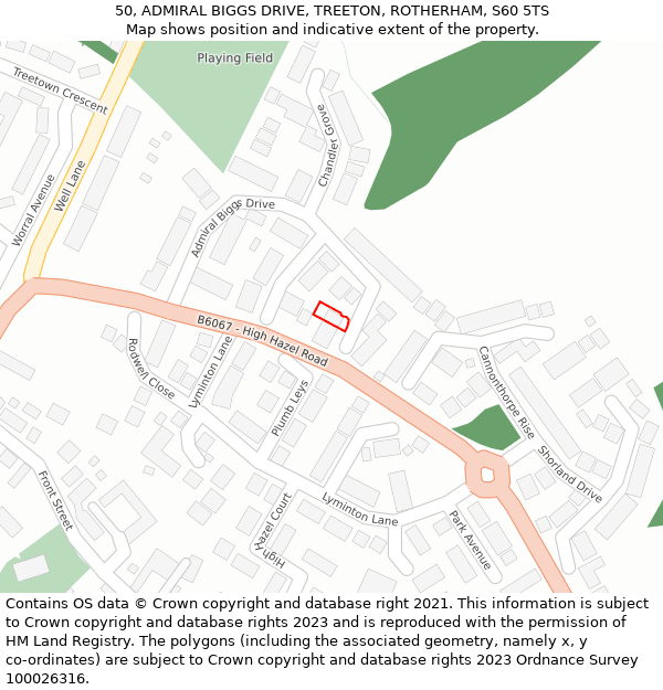 50, ADMIRAL BIGGS DRIVE, TREETON, ROTHERHAM, S60 5TS: Location map and indicative extent of plot