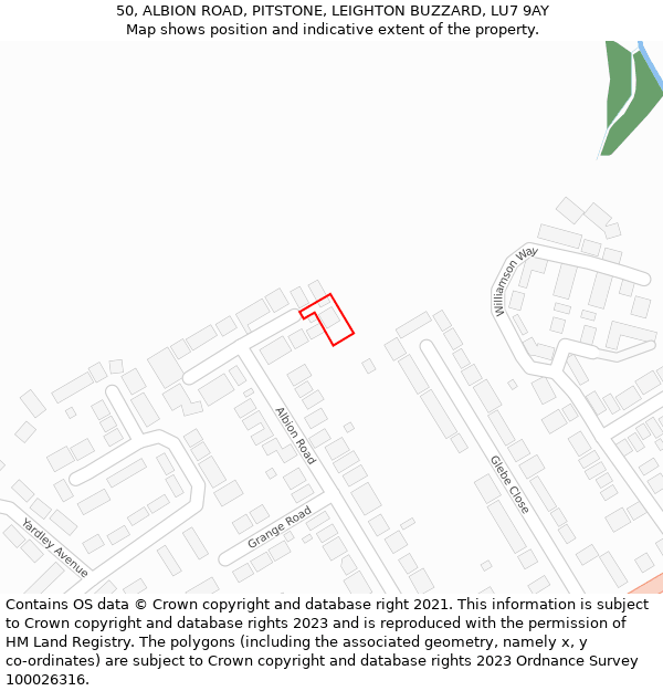 50, ALBION ROAD, PITSTONE, LEIGHTON BUZZARD, LU7 9AY: Location map and indicative extent of plot