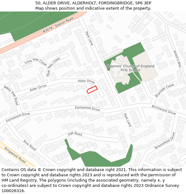 50, ALDER DRIVE, ALDERHOLT, FORDINGBRIDGE, SP6 3EP: Location map and indicative extent of plot