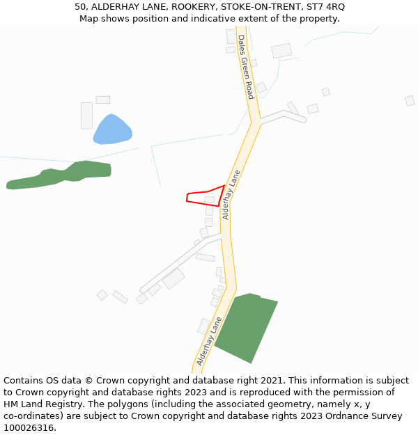 50, ALDERHAY LANE, ROOKERY, STOKE-ON-TRENT, ST7 4RQ: Location map and indicative extent of plot