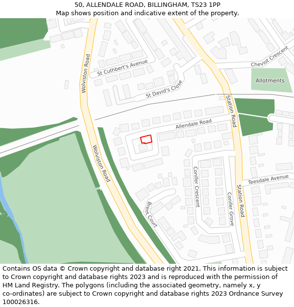 50, ALLENDALE ROAD, BILLINGHAM, TS23 1PP: Location map and indicative extent of plot