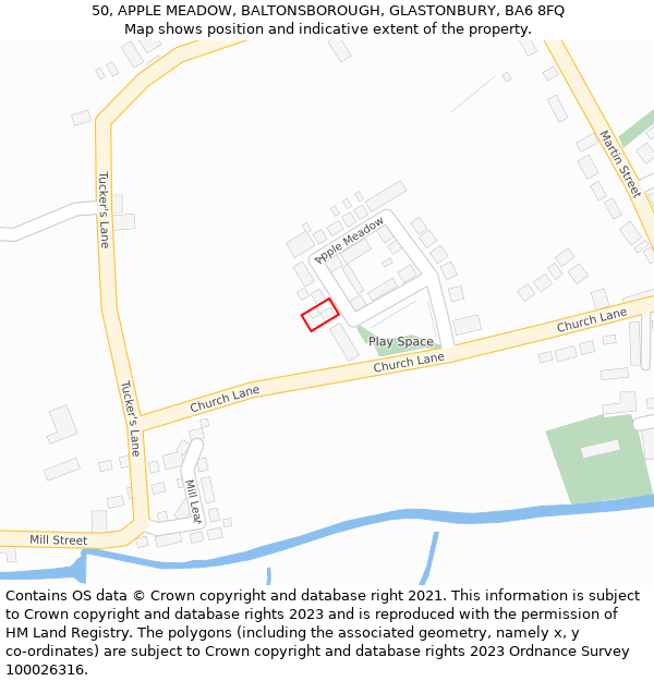 50, APPLE MEADOW, BALTONSBOROUGH, GLASTONBURY, BA6 8FQ: Location map and indicative extent of plot