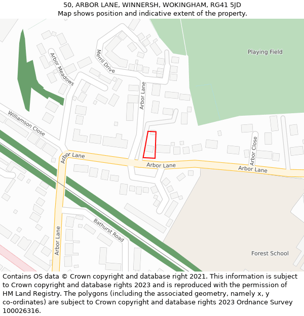 50, ARBOR LANE, WINNERSH, WOKINGHAM, RG41 5JD: Location map and indicative extent of plot