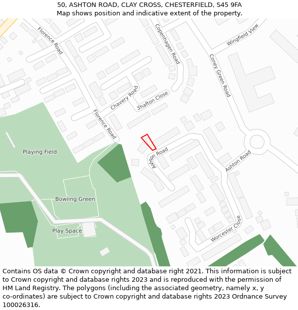 50, ASHTON ROAD, CLAY CROSS, CHESTERFIELD, S45 9FA: Location map and indicative extent of plot