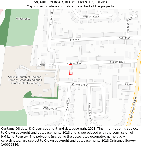 50, AUBURN ROAD, BLABY, LEICESTER, LE8 4DA: Location map and indicative extent of plot