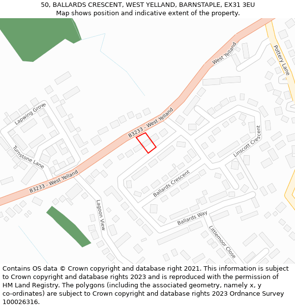 50, BALLARDS CRESCENT, WEST YELLAND, BARNSTAPLE, EX31 3EU: Location map and indicative extent of plot