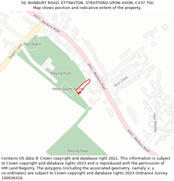 50, BANBURY ROAD, ETTINGTON, STRATFORD-UPON-AVON, CV37 7SU: Location map and indicative extent of plot