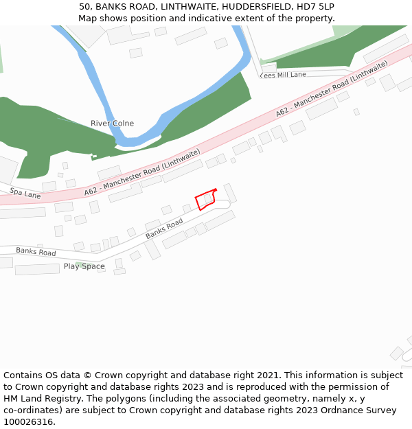 50, BANKS ROAD, LINTHWAITE, HUDDERSFIELD, HD7 5LP: Location map and indicative extent of plot