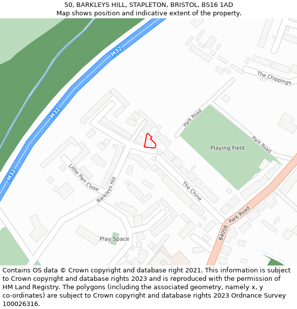 50, BARKLEYS HILL, STAPLETON, BRISTOL, BS16 1AD: Location map and indicative extent of plot