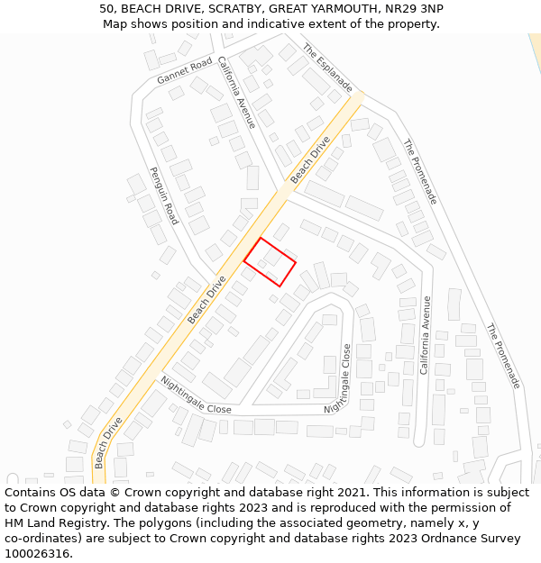 50, BEACH DRIVE, SCRATBY, GREAT YARMOUTH, NR29 3NP: Location map and indicative extent of plot