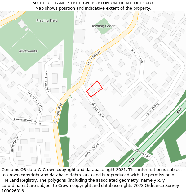 50, BEECH LANE, STRETTON, BURTON-ON-TRENT, DE13 0DX: Location map and indicative extent of plot