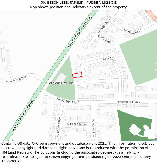 50, BEECH LEES, FARSLEY, PUDSEY, LS28 5JZ: Location map and indicative extent of plot