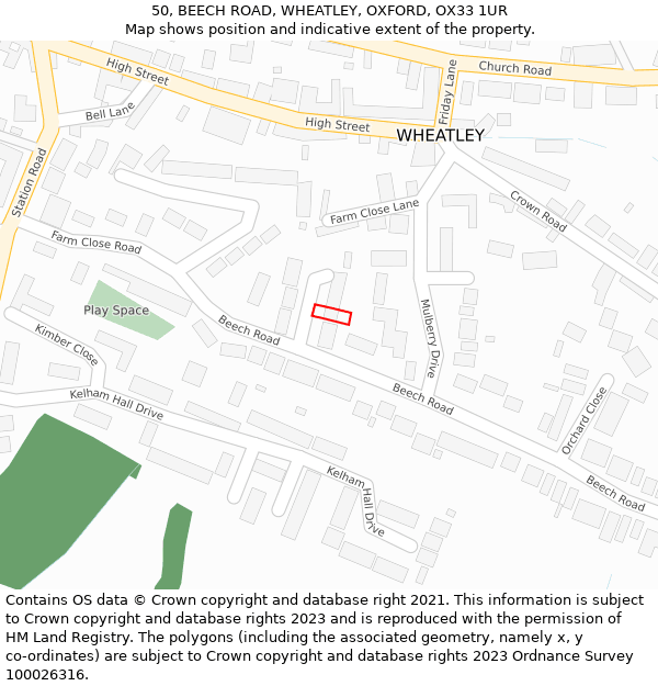 50, BEECH ROAD, WHEATLEY, OXFORD, OX33 1UR: Location map and indicative extent of plot