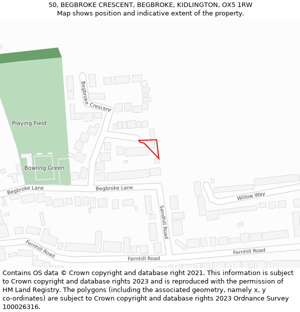 50, BEGBROKE CRESCENT, BEGBROKE, KIDLINGTON, OX5 1RW: Location map and indicative extent of plot