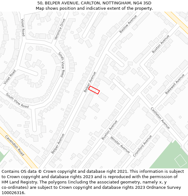 50, BELPER AVENUE, CARLTON, NOTTINGHAM, NG4 3SD: Location map and indicative extent of plot